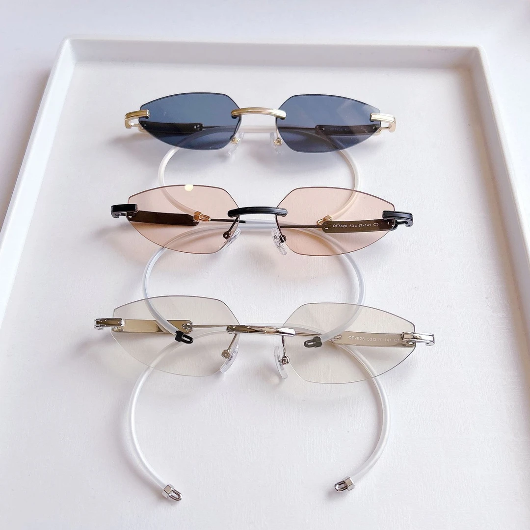 韩版老钱风新款无框切边防紫外线遮阳墨镜弯脚设计高级感平光镜潮