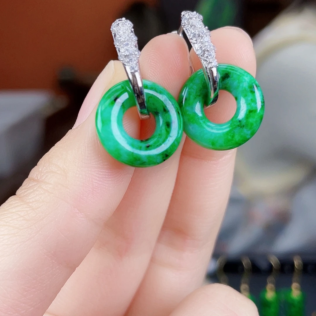 翡翠银S925镶嵌耳饰