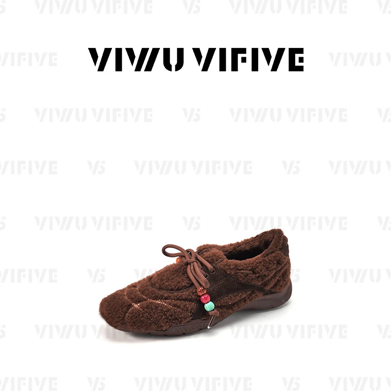 V5「织趣」保暖系带串珠毛茸茸休闲平底德训勃肯鞋女款2025新款爆款