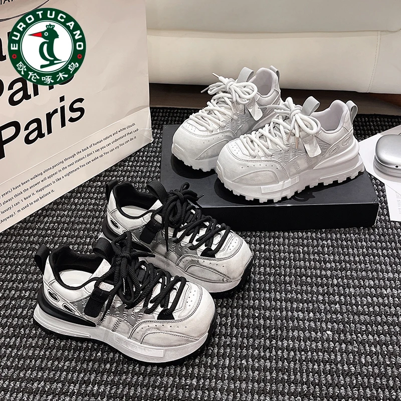 欧伦啄木鸟阿甘鞋女潮2025秋季新款厚底显脚小松糕鞋小个子休闲鞋