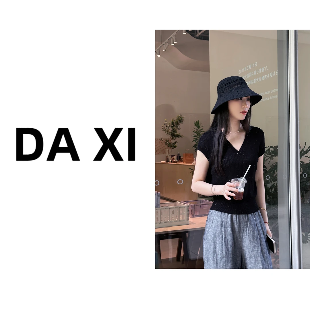 【DA XI专属】春夏新款打底黑色针织V领T恤94203522