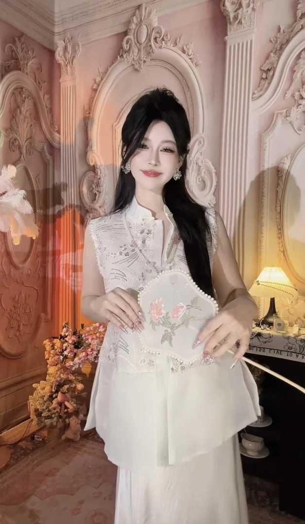 【崔】天青谷雨 S0037新中式国风马甲背心高级感温柔风网纱上衣