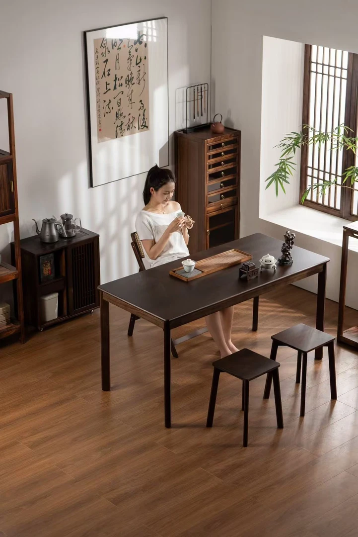 【名慕林】非洲柚木全柚木长方形结构简约家用茶桌餐桌书桌办公桌子