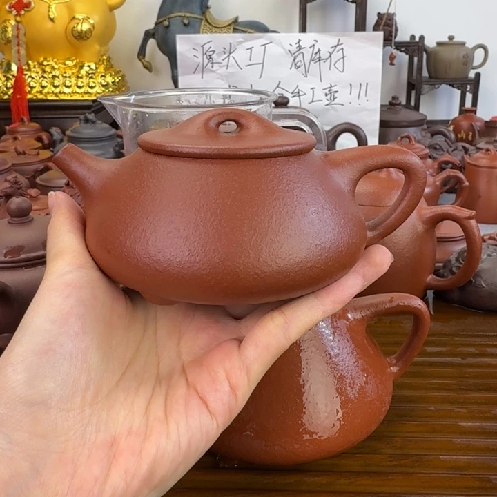 月***曲茶壶紫砂红降坡全手景舟石瓢