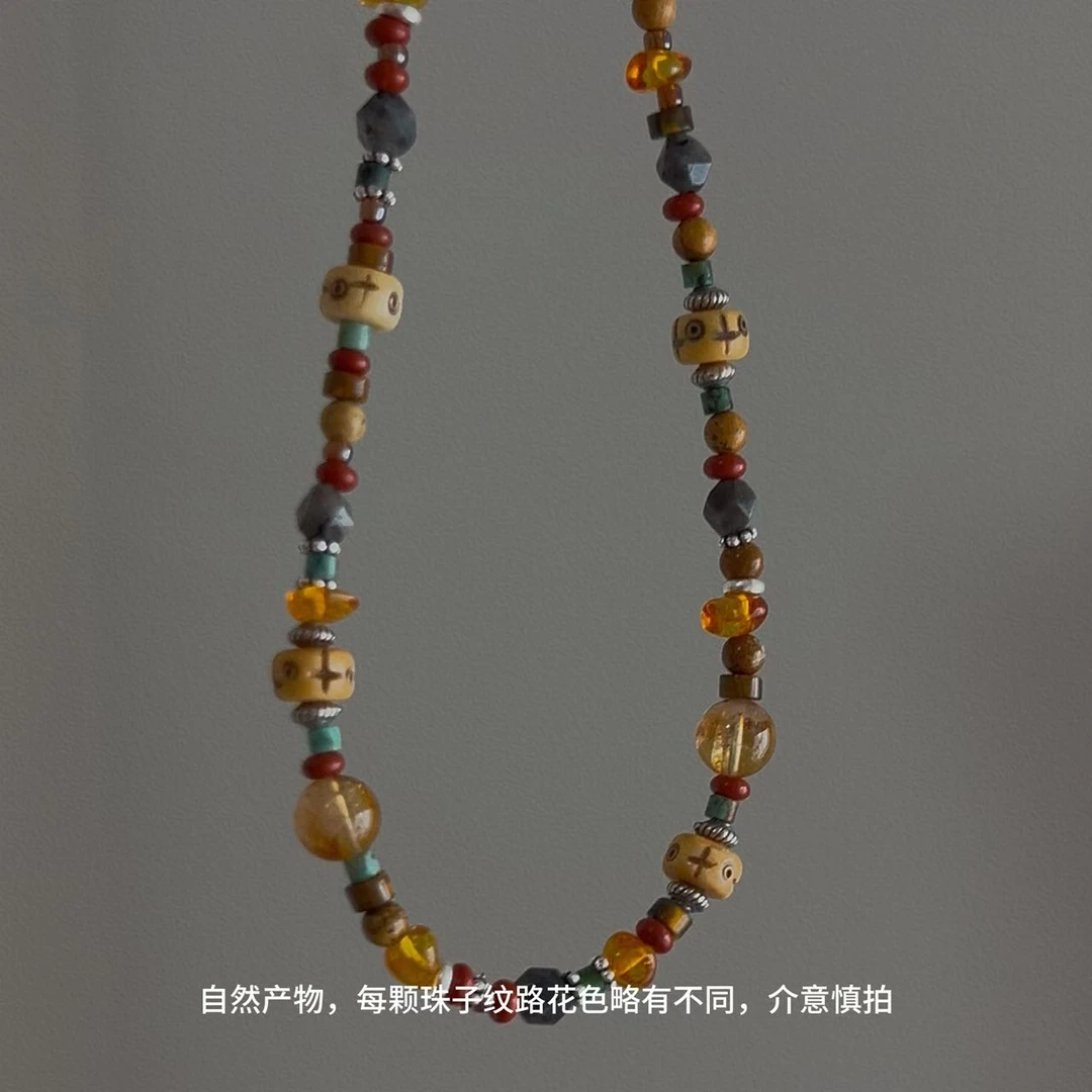 链子925银 JIUJIU【日落鎏金】手工百搭小众简约彩色撞色0428