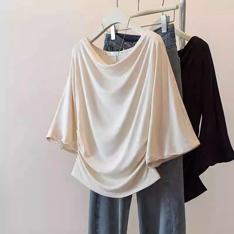 200斤大码胖妹妹纯欲辣妹荡领修身露肩短袖t恤女夏一字肩显瘦上衣