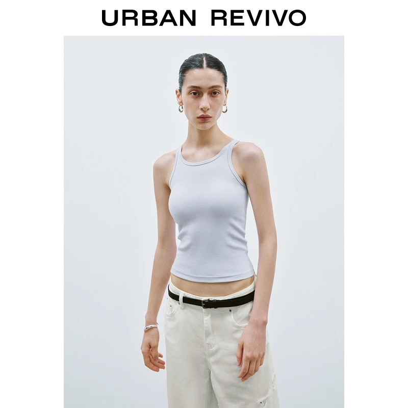 UR2025秋季新款女装简约休闲百搭短款修身纯色工字背心UWB450047