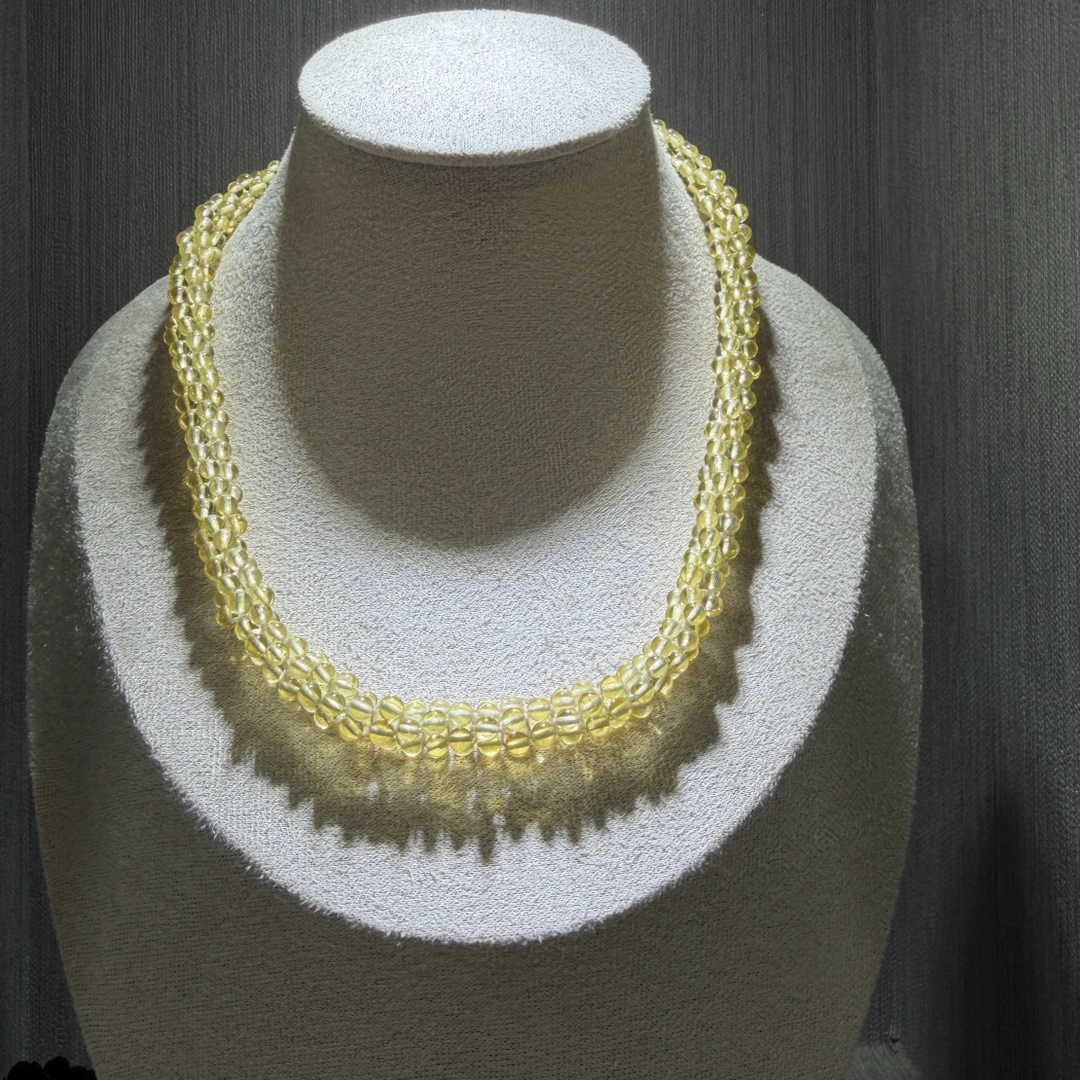 缅甸琥珀项链，白茶珠DIY，重11.7克