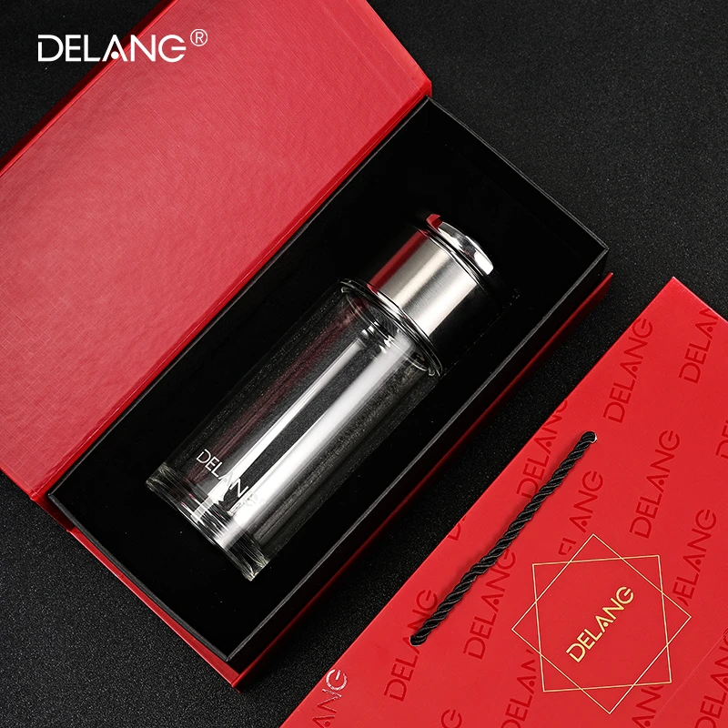 德琅DELANG水晶杯双层玻璃杯商务办公茶水分离杯泡茶杯DL8006