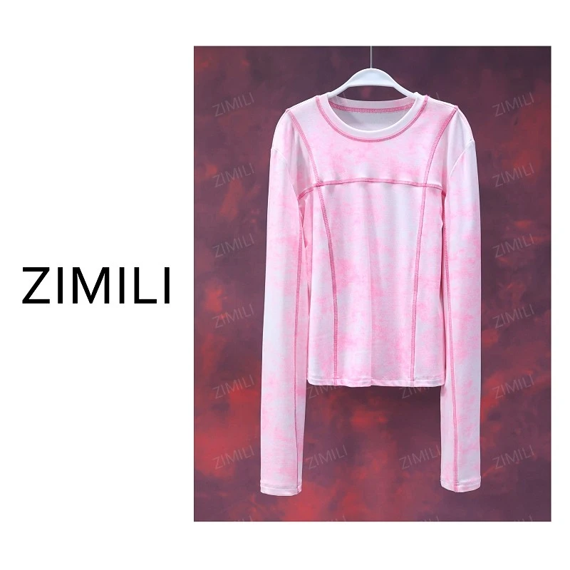 【亮哥女装】2025秋冬《杨桃》浅粉色混染明辑线修身打底衫6132-E1