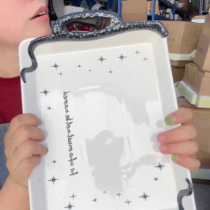 外贸尾单高温陶瓷微瑕蛇精托盘