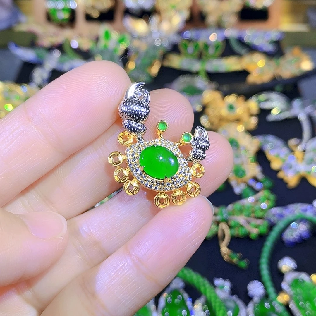 吊坠(不含链)银S925镶嵌翡翠