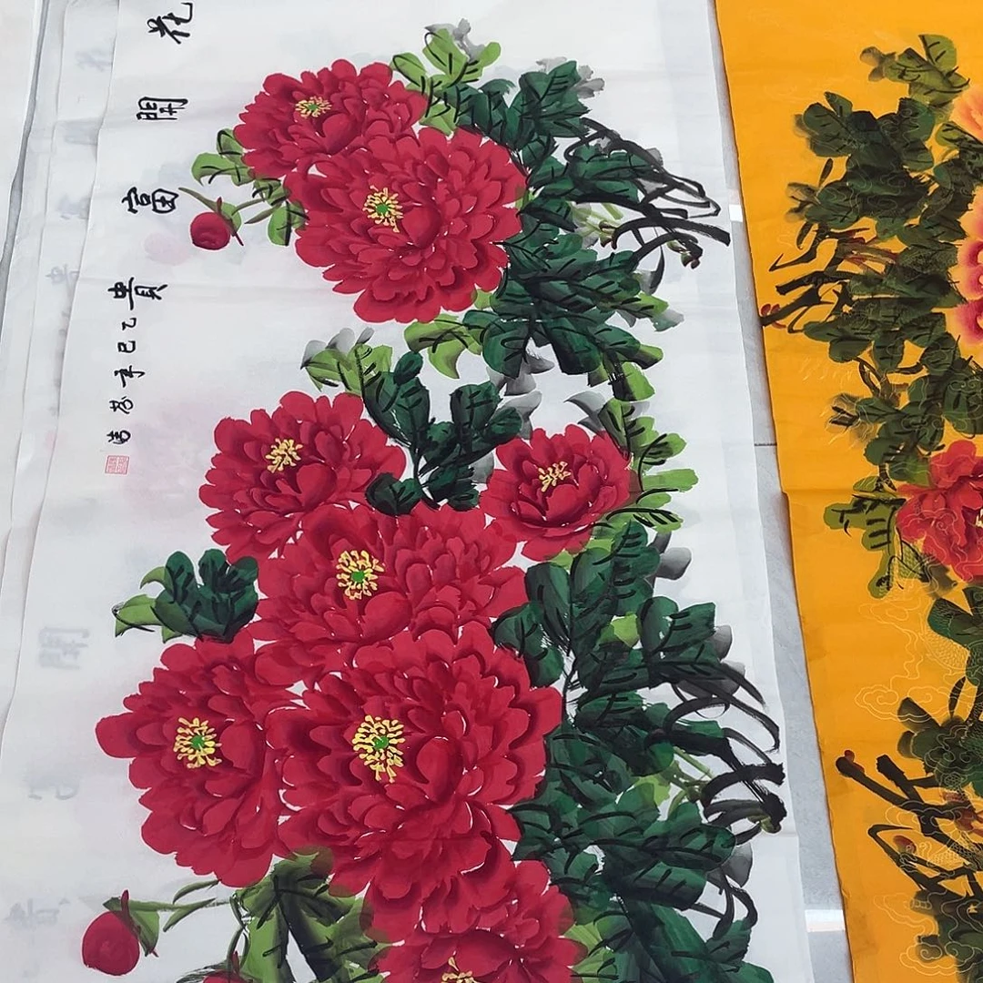 国画国画作品原稿四尺横幅红色