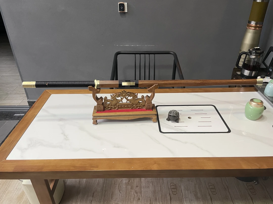 复合钢黄铜龙凤檀木双手汉剑未开刃