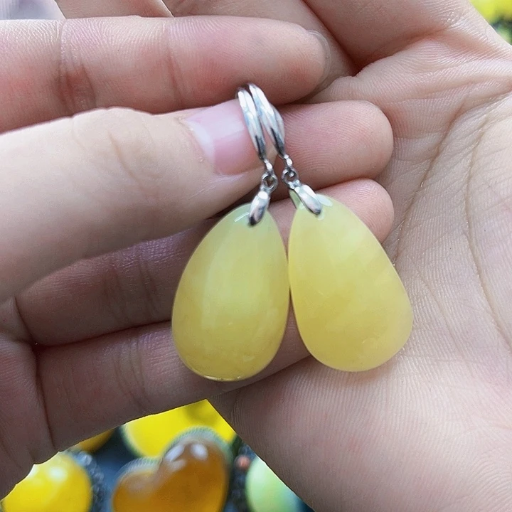 琥珀银S925镶嵌颈饰耳环