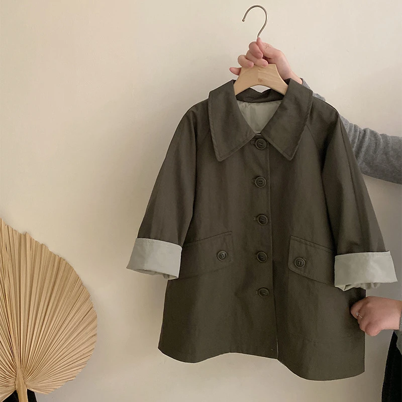 R25168儿童韩版潮流新品中大童春装上衣春季新款复古风衣休闲外套