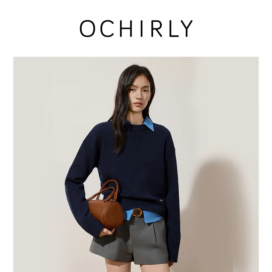 ochirly羊毛套头毛衣女上衣保暖松弛感秋冬