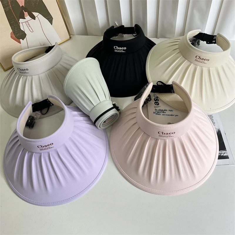 春夏季网红防紫外线遮阳帽女空顶大檐防晒帽休闲出游太阳帽子