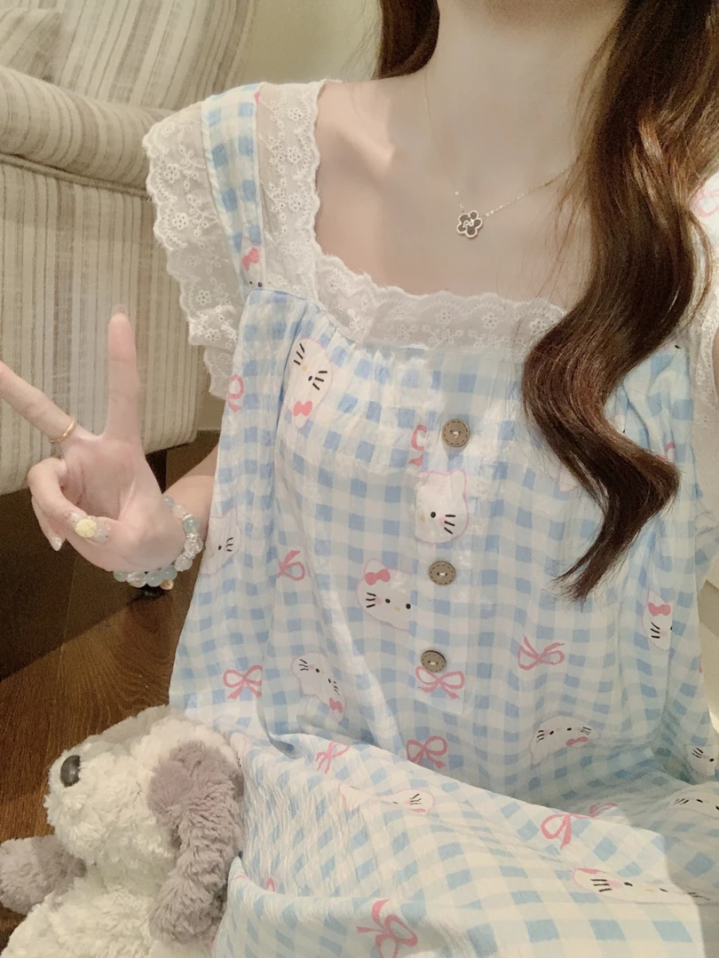 【带胸垫】韩系蕾丝夏季吊带睡裙可外穿女生甜美云朵棉公主风睡衣裙