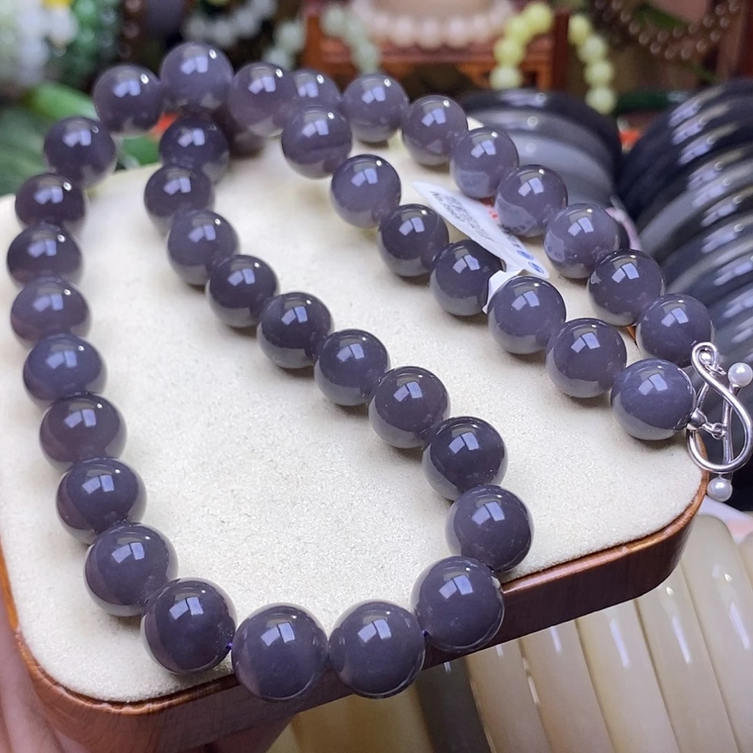 和田玉未镶嵌颈饰浓烟紫毕业级葡萄紫妈妈链12mm