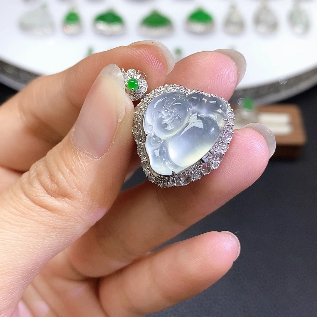 翡翠18K金镶嵌吊坠(不含链)