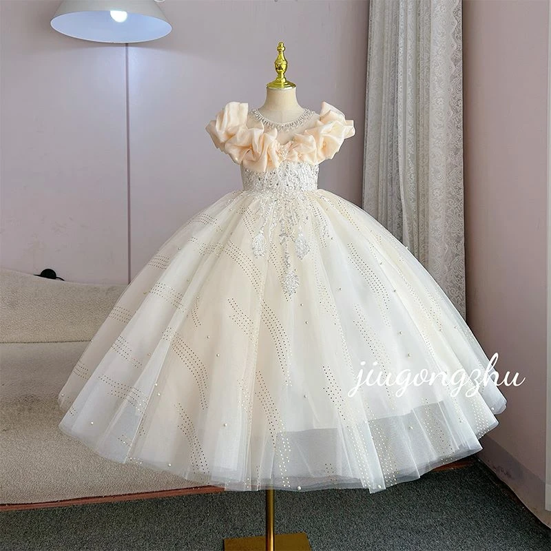 【星辰一字肩】女童气质婚纱公主裙花童婚礼高端礼服裙钢琴演出服