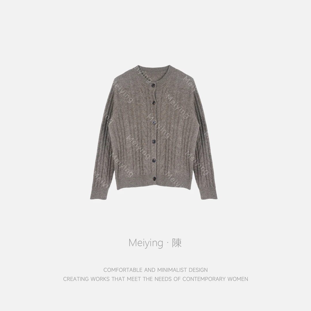 Meiying-温柔姐姐圆领竖条单排扣牦牛绒牦牛毛混纺针织衫YZ5QZ080