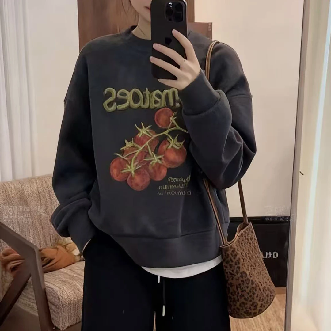 2025秋冬季新款韩风长袖落肩圆领卫衣女时尚百搭通勤洋气上衣潮流