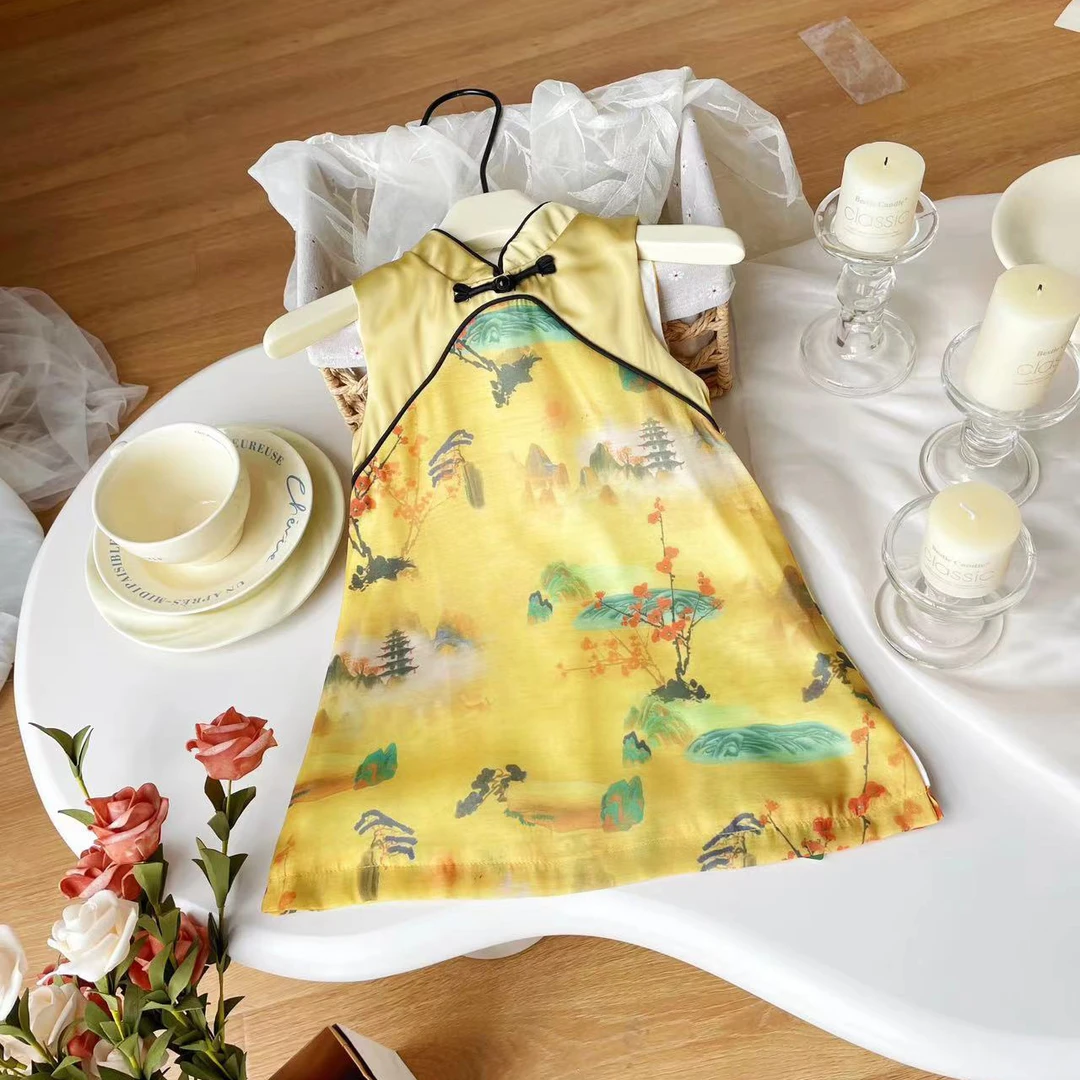 【现货】ZD24X029夏季新款儿童旗袍裙女童气质复古国风女宝裙子