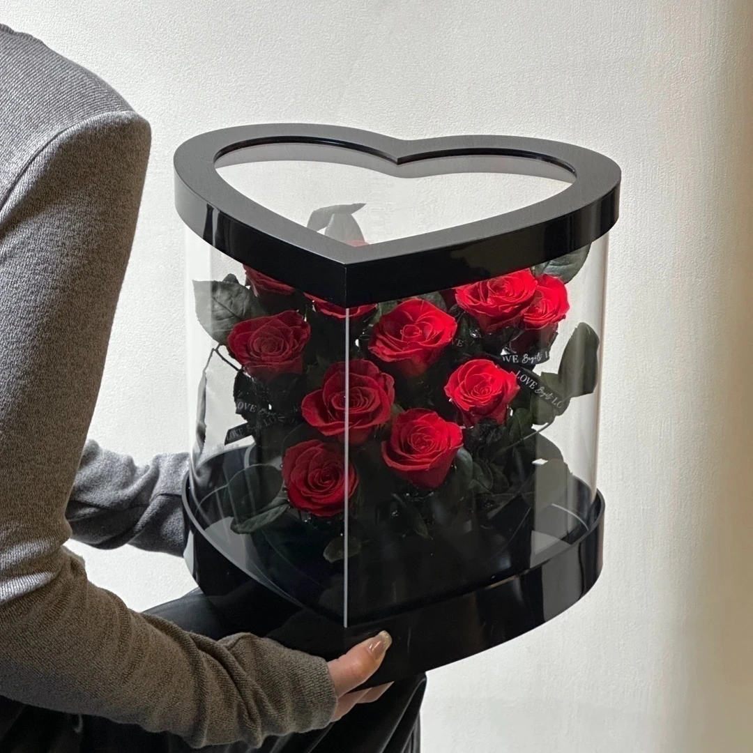 圣诞节平安夜跨年礼物永生花真花玫瑰心形爱意共生抱抱桶礼盒