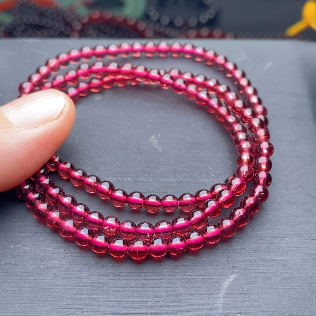 未镶嵌手链石榴石4毫米粉色喜欢完美勿拍