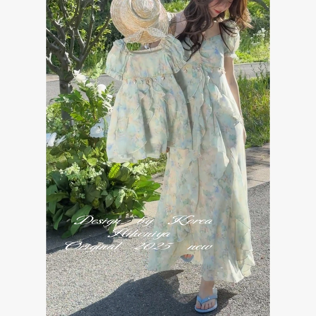 Q【青叶藤花】草坪约会五Hihoniya~2025夏季亲子法式晕染仙美连衣裙