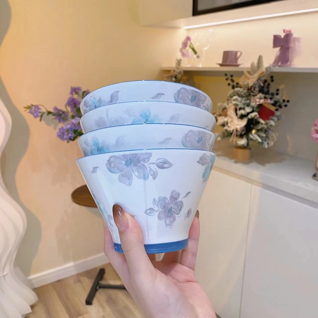 青衡染黛新款陶瓷5英寸大号饭碗家用日式高脚防烫斗笠碗陶瓷餐具