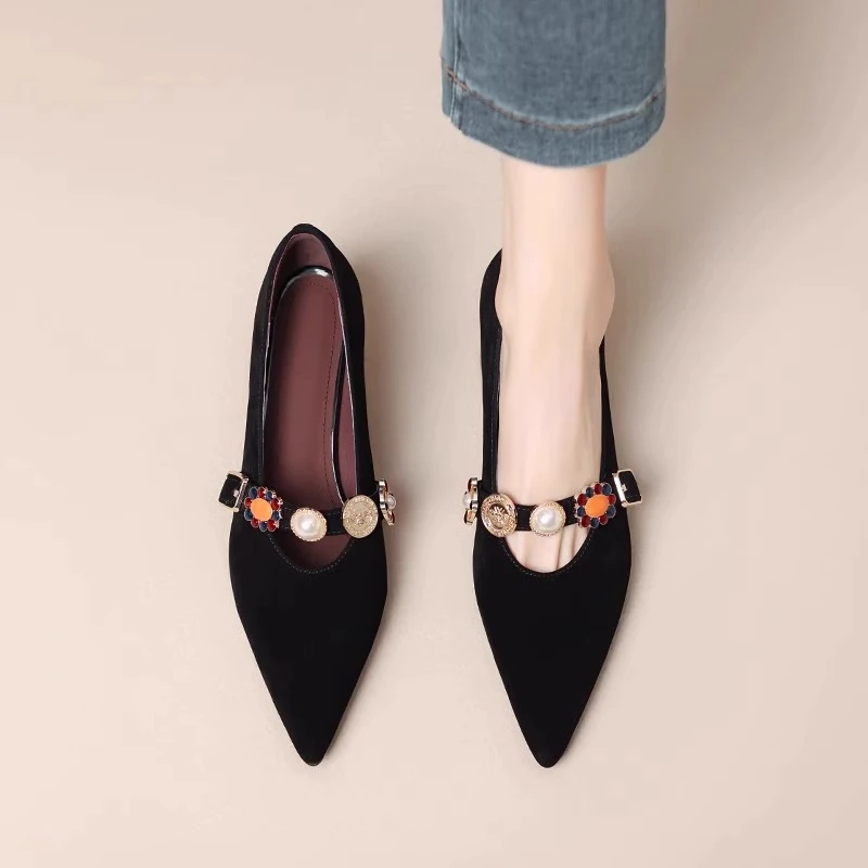 气质尖头高跟鞋女2025新款法式细跟单鞋女中跟百搭不累脚红色婚鞋