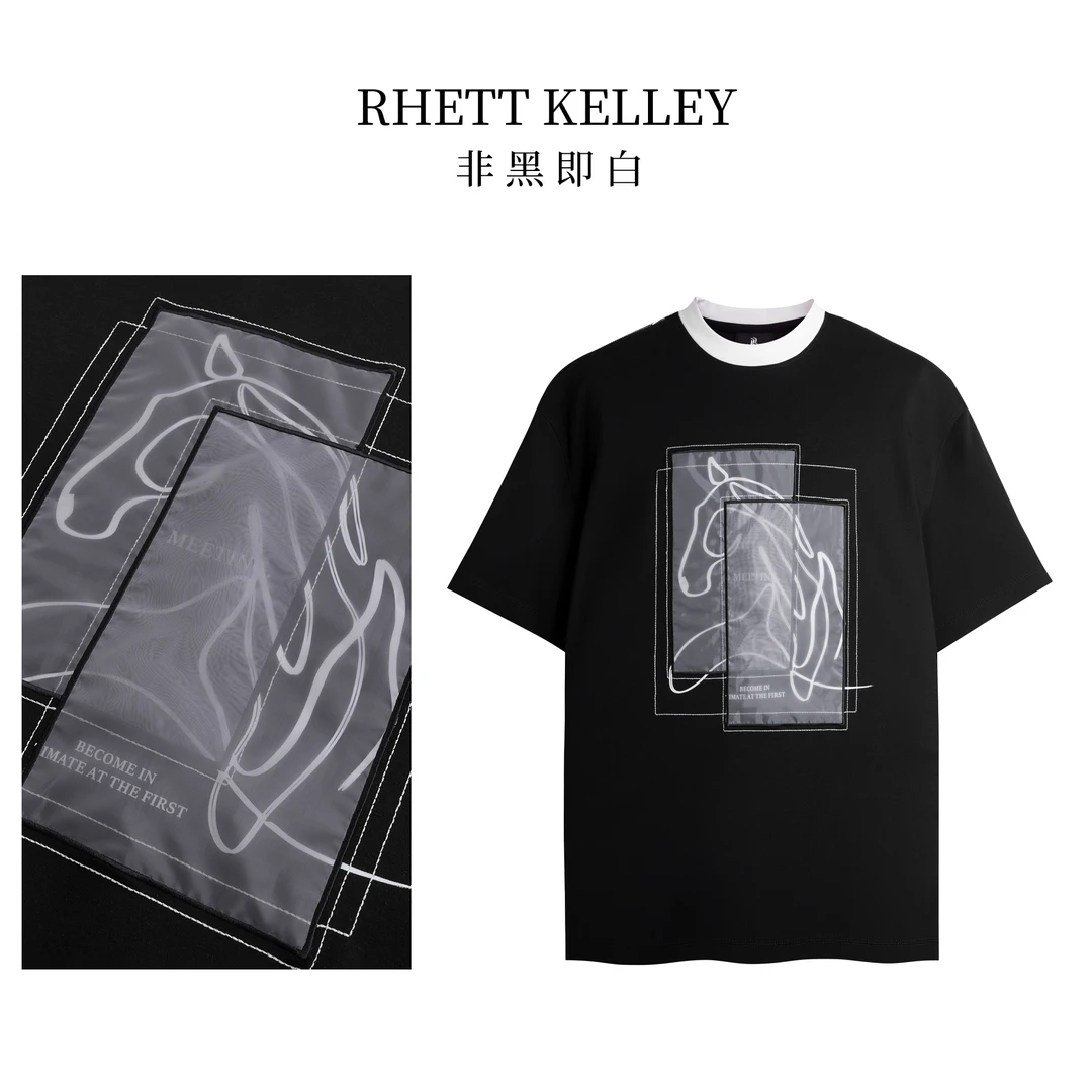 RHETT KELLEY 25ss『Sorona』凉感棉抽象派手工贴纱明辑车线短袖T恤