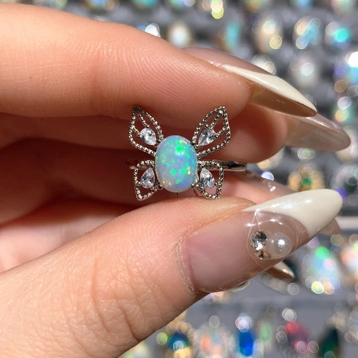 欧泊福利戒指w银S925镶嵌