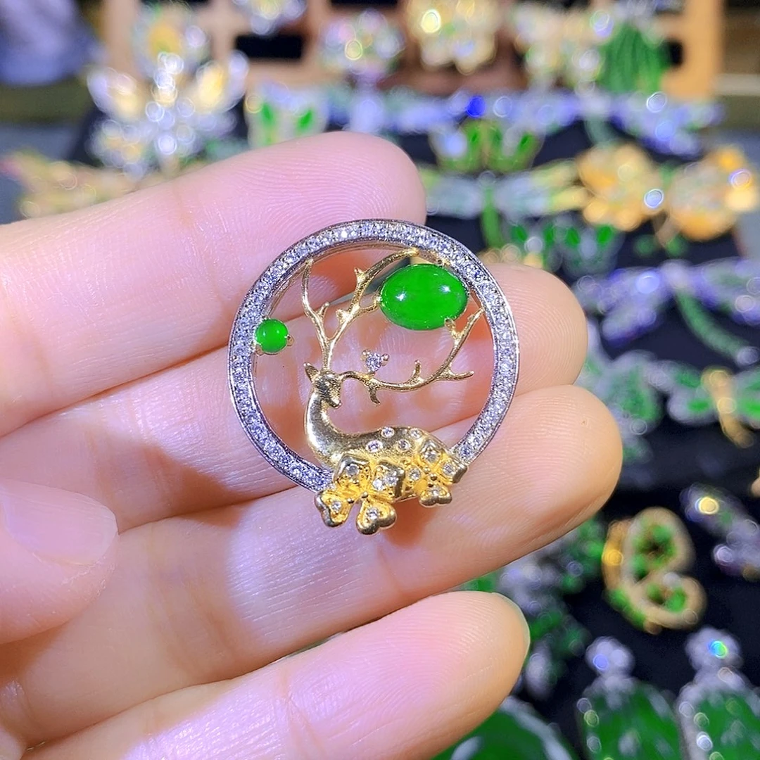 吊坠(不含链)银S925镶嵌翡翠