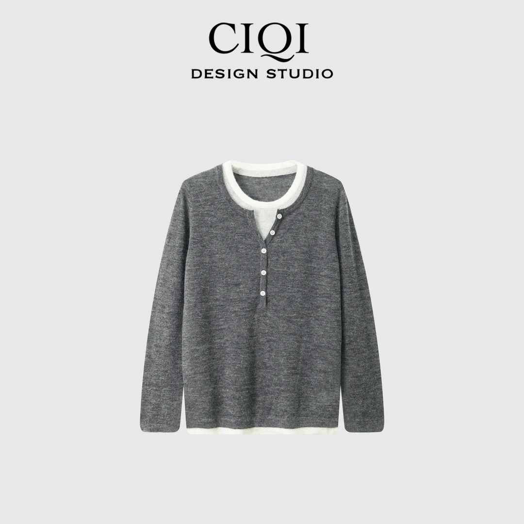 CIQI STUDIO【法式衣橱】羊毛+羊驼极简老钱风假两件针织衫DY251021