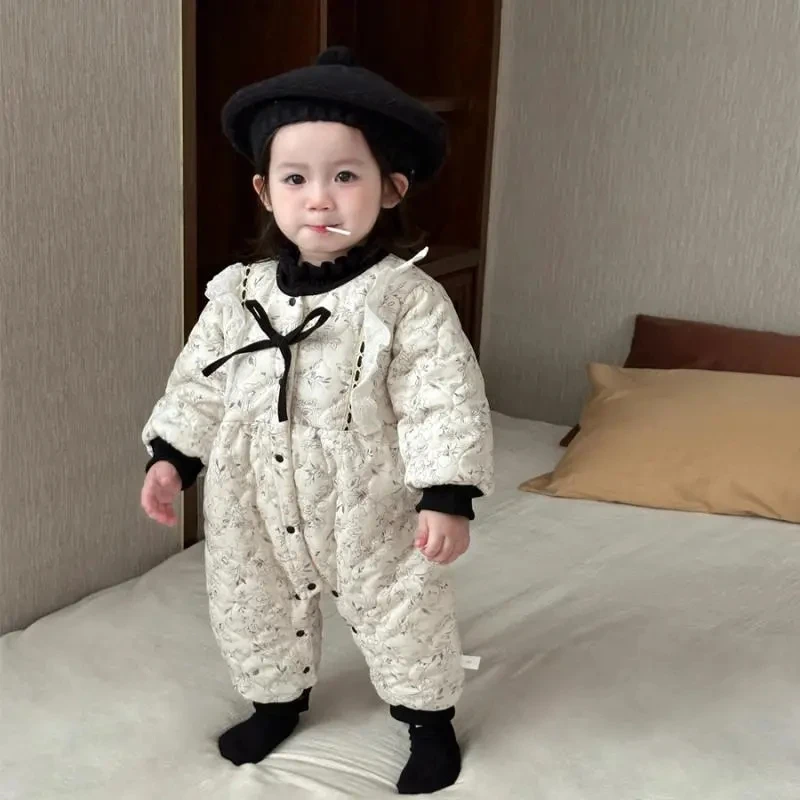 婴儿衣服冬装连体衣女宝宝碎花洋气夹棉加厚爬服保暖棉衣外出服