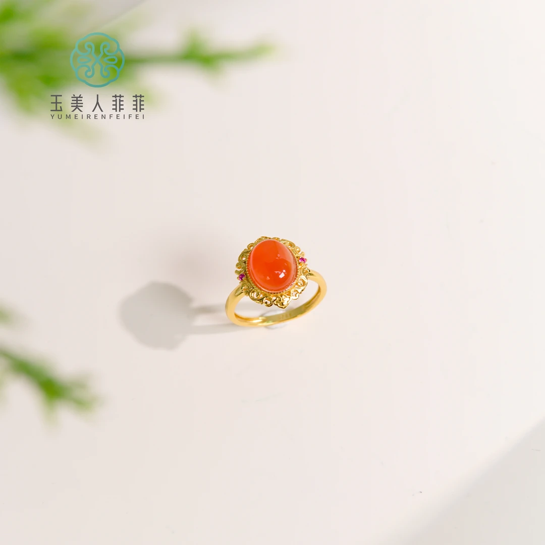 石惑珠宝*南红玛瑙可调节戒指约10*8mm