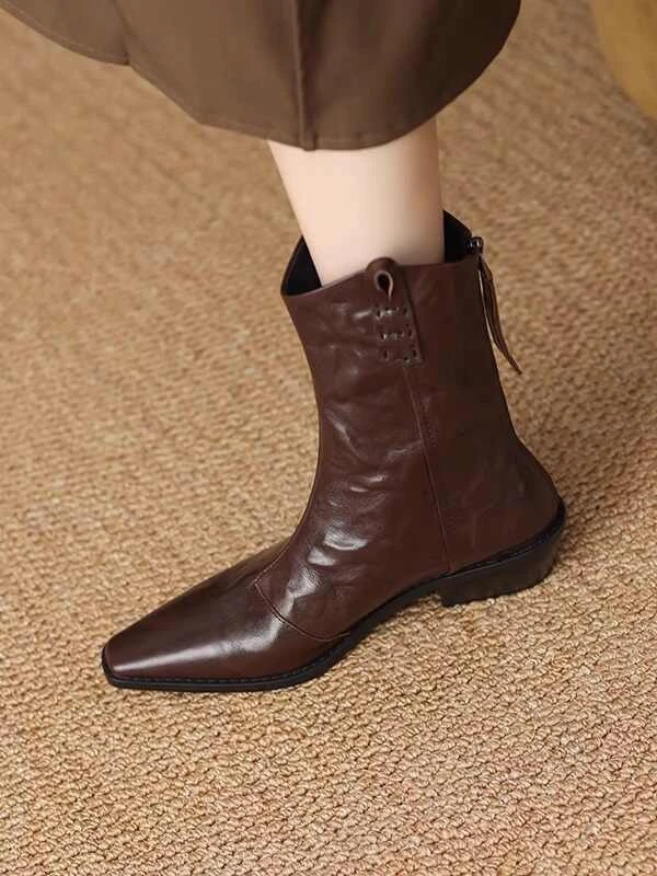 常规款方头切尔西靴秋冬软底弹力瘦瘦靴粗跟尖头短靴