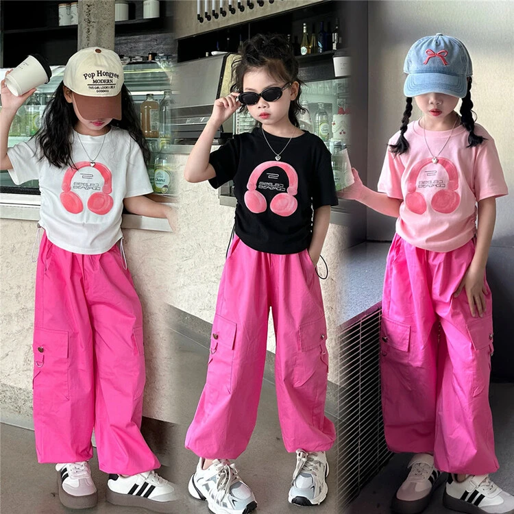 多巴胺穿搭女童工装裤2025新款儿童女孩大童夏季潮酷爵士舞两件套