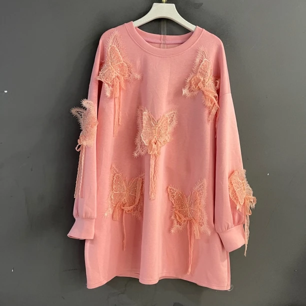 长袖常规褶皱泡泡袖拼接圆领T恤宽松型轻熟风休闲风