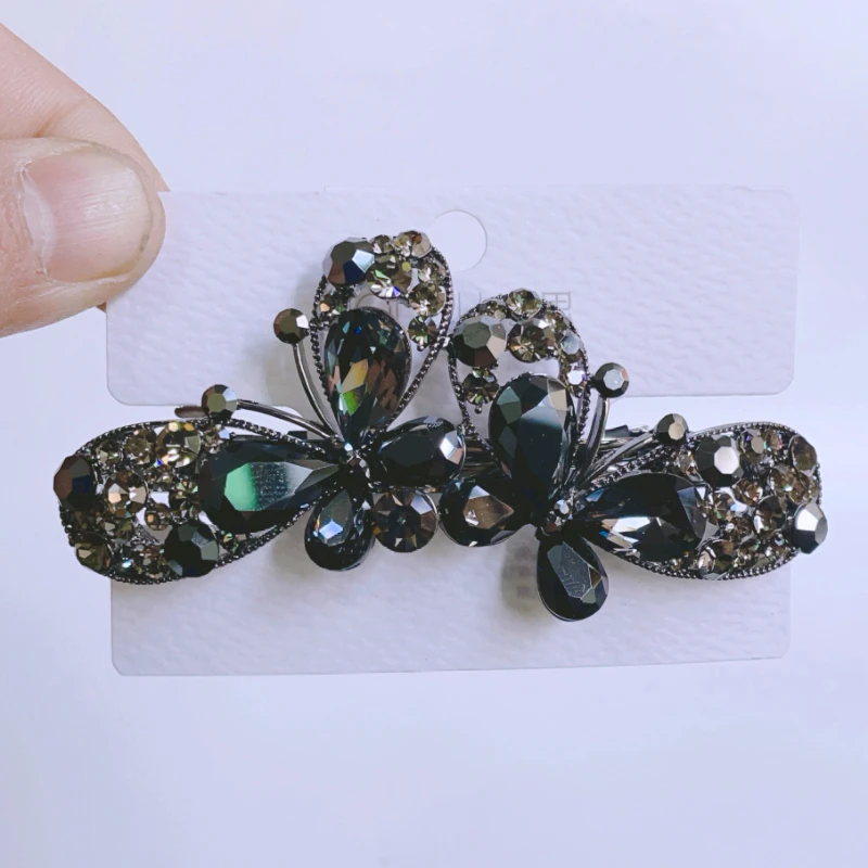 蝴蝶一字弹簧发卡妈妈优雅女黑色夹子盘发发夹大号后脑勺头饰