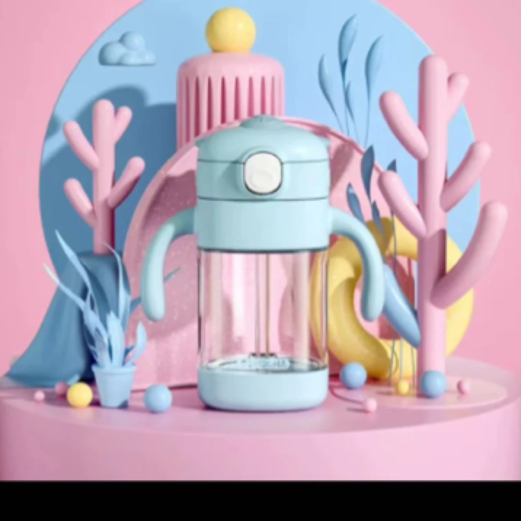 三角杯新款小熊吸管杯防漏水蓝色300ml