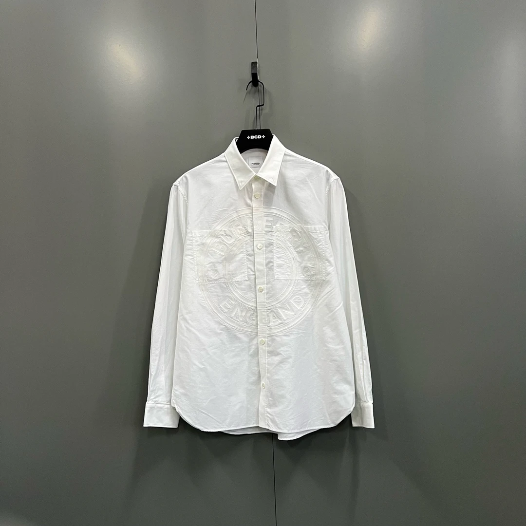 95新 BURBERRY/博柏利 （cc）白色胶印logo长袖衬衫mg400247