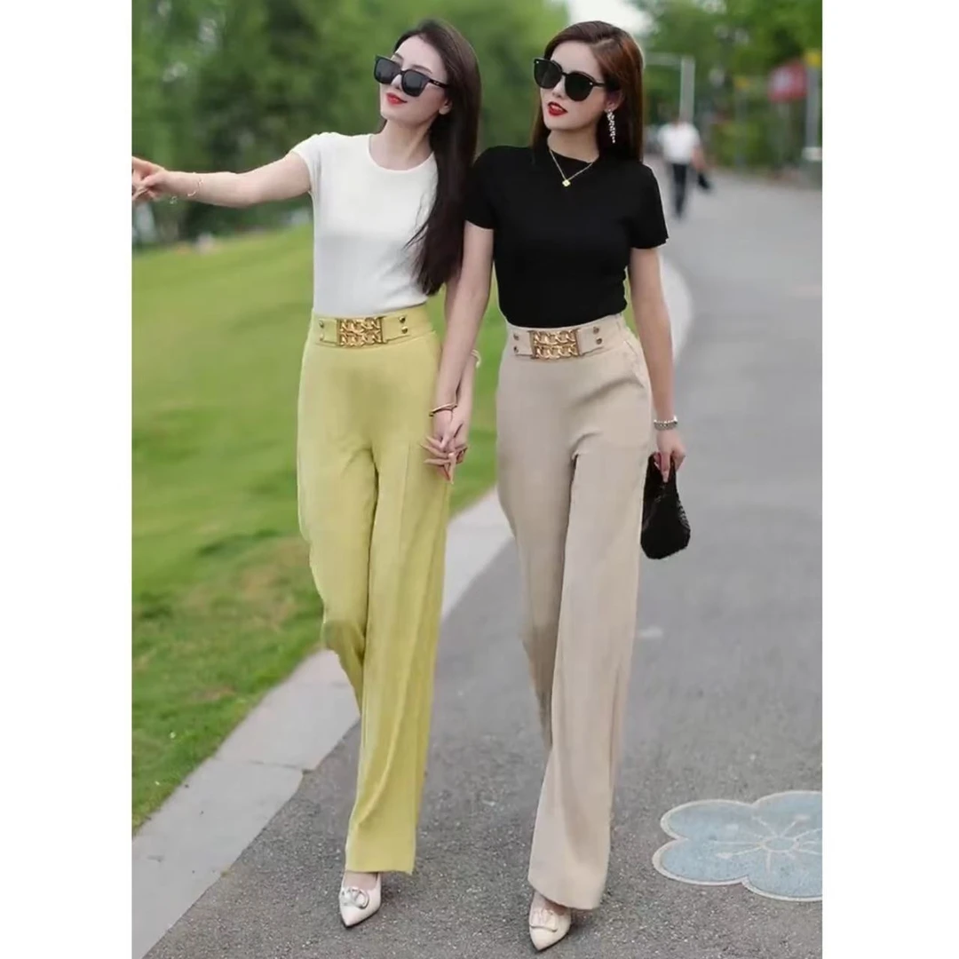 夏季直筒裤女2025年新款高腰大码垂坠感气质百搭透气遮肉休闲裤长