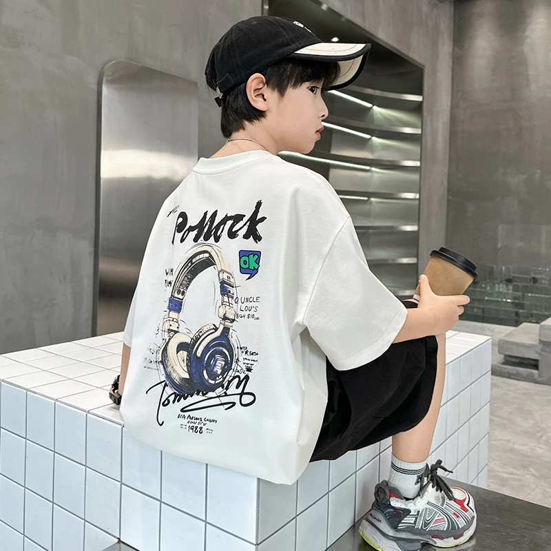男童短袖夏季薄款T恤2025中大童休闲韩版半袖时尚儿童夏款洋气潮T