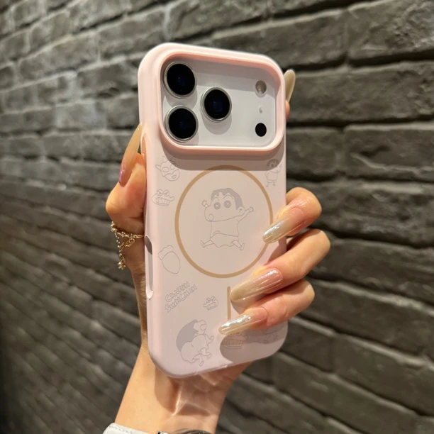 蜡笔小新液态硅胶磁吸适用苹果17promax手机壳iPhone16卡通15/14