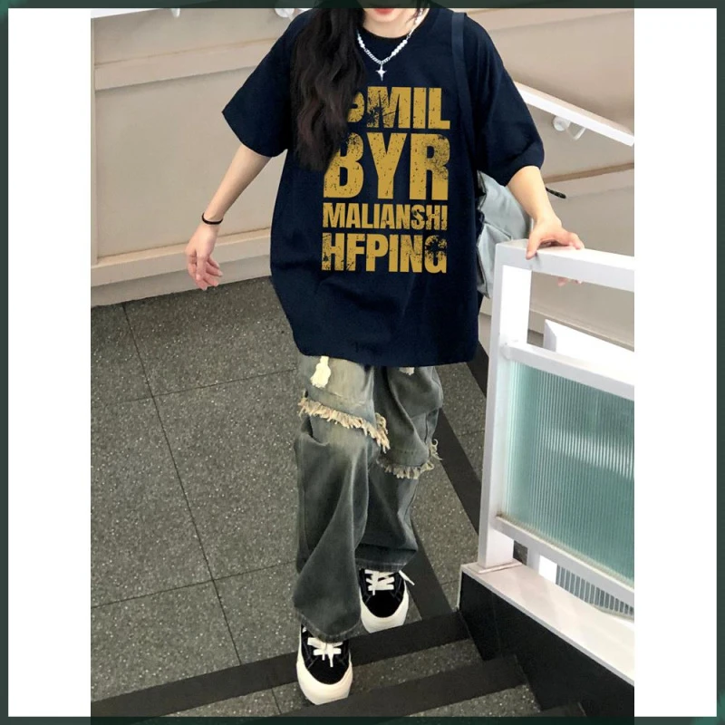 梦动重磅纯棉国潮美式oversize潮牌大码短袖t恤男女夏季设计感ins